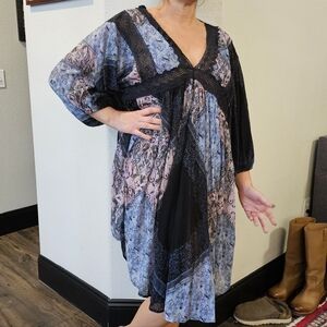 Beautiful Free People Blue Purple Dress With Lace Trim Small Sheer High Sides.